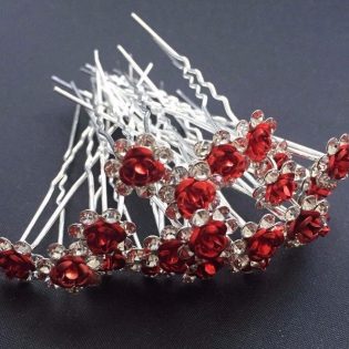 Floral Hair Pins Red