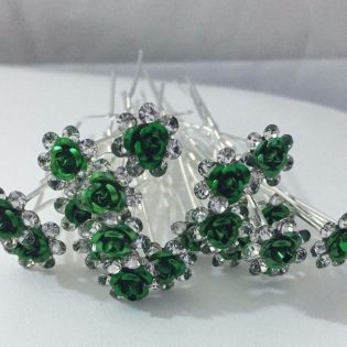 Floral Hair Pins Green