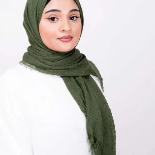 Olive Green Crinkle Scarves (Pack of 12)
